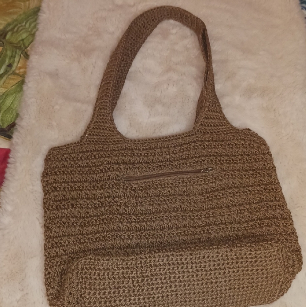 The Sak Brown Crochet Shoulder Bag with Textured Pattern